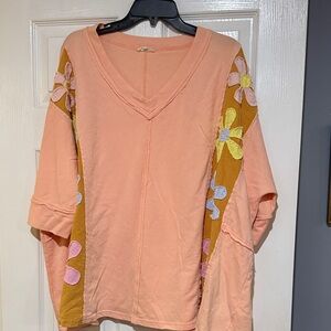 Easel Peach Floral Women's Top